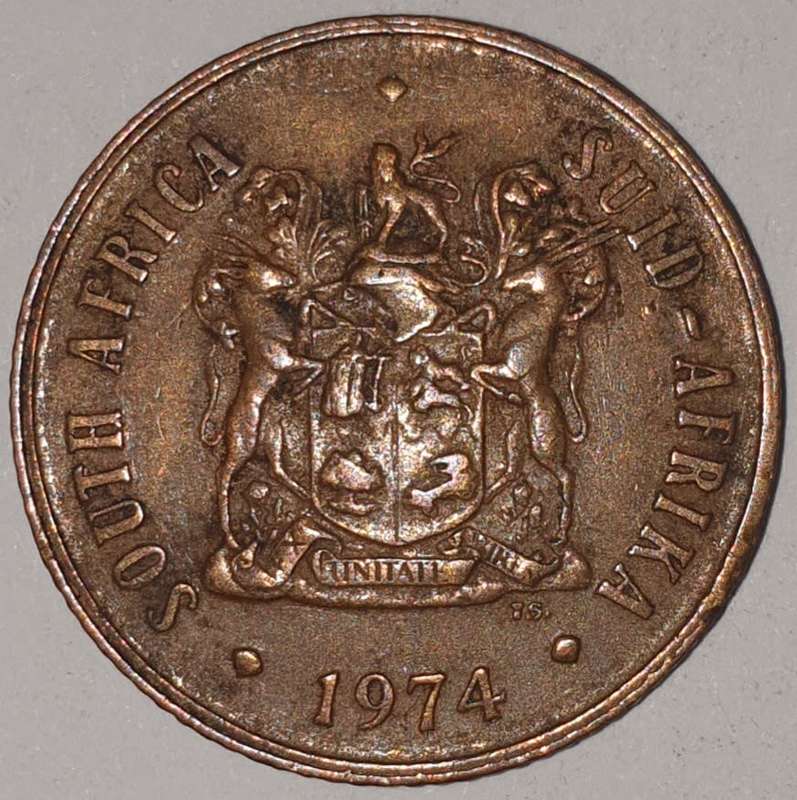 1974 - 2 CENT COIN (TWO CENT COIN) - RSA - BRONZE - KM#83 - BILINGUAL LEGEND - WILDEBEEST